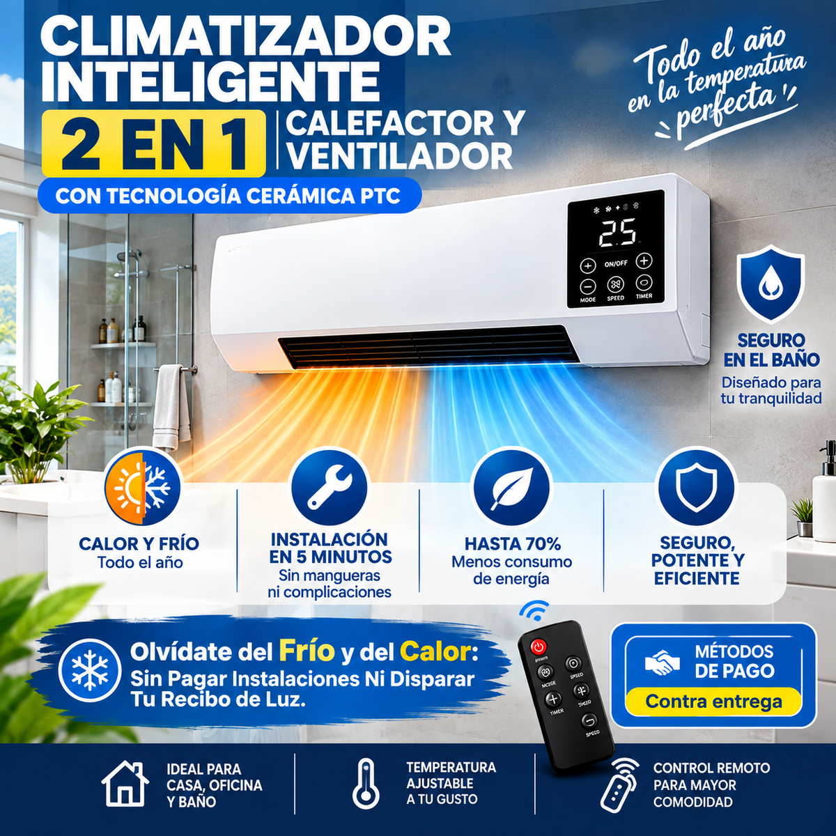 Climatizador Inteligente 2 en 1 | Calefactor + Ventilador con Tecnología Cerámica PTC