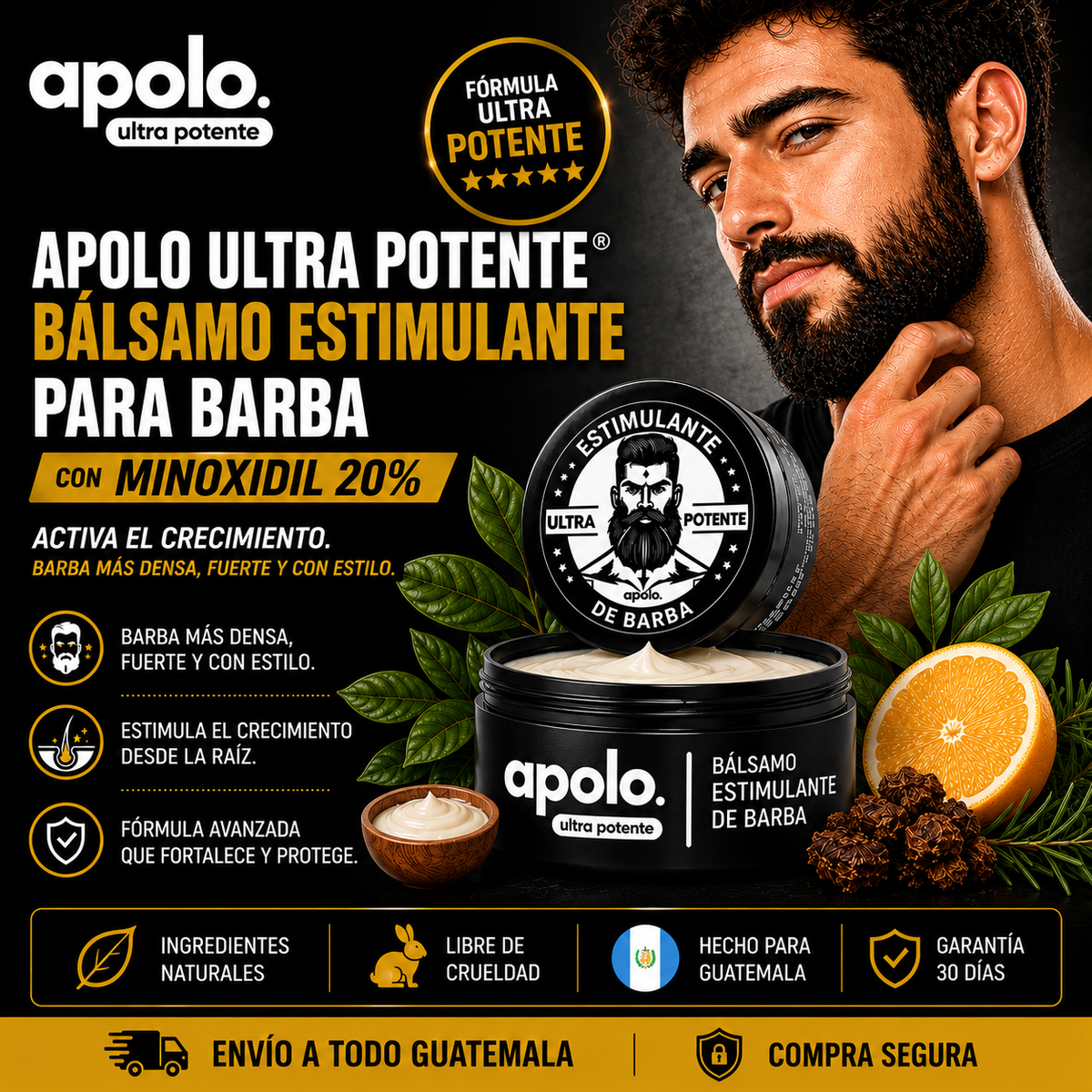 Apolo Ultra Potente® | Bálsamo Estimulante para Barba con Minoxidil 20%