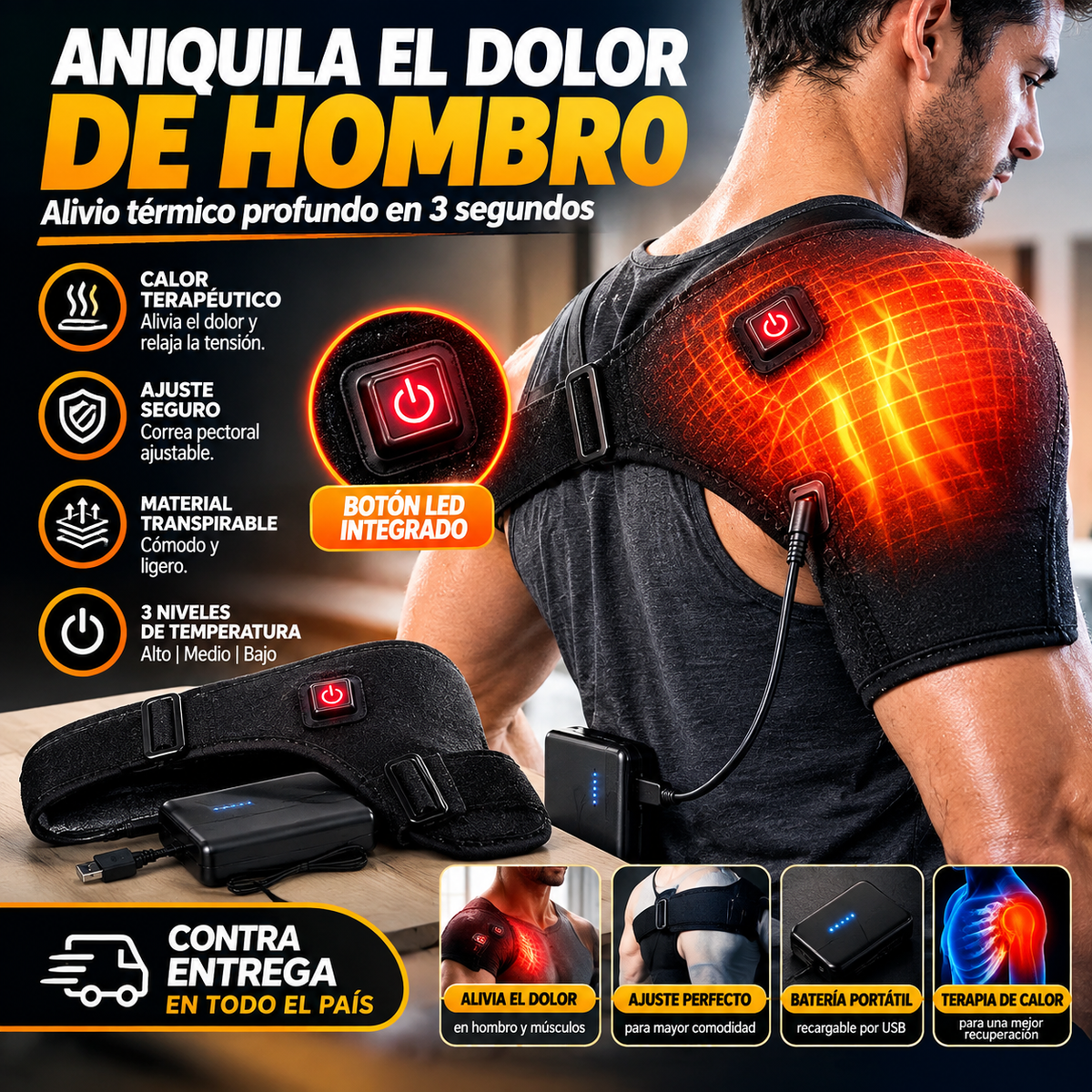 Faja Térmica para Hombro y Espalda | Alivio con Calor, Ajuste Seguro y 3 Niveles de Temperatura