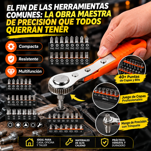 Kit de Herramientas 40+ en 1 | Llave de Trinquete Multifunción con Puntas y Copas Profesionales