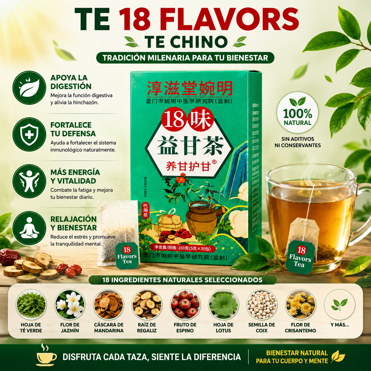 TE 18 FLAVORS - TE CHINO® Bienestar natural, energía y equilibrio en cada taza