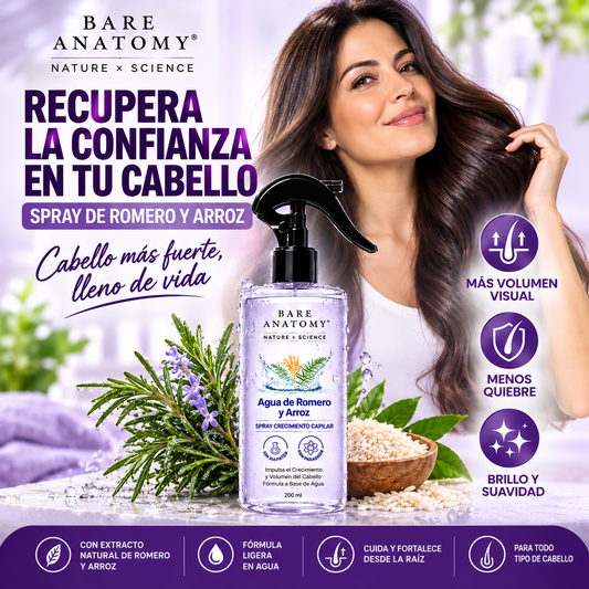 Spray de Romero y Arroz para el Cabello | Fortalece, Nutre y Aporta Brillo y Volumen