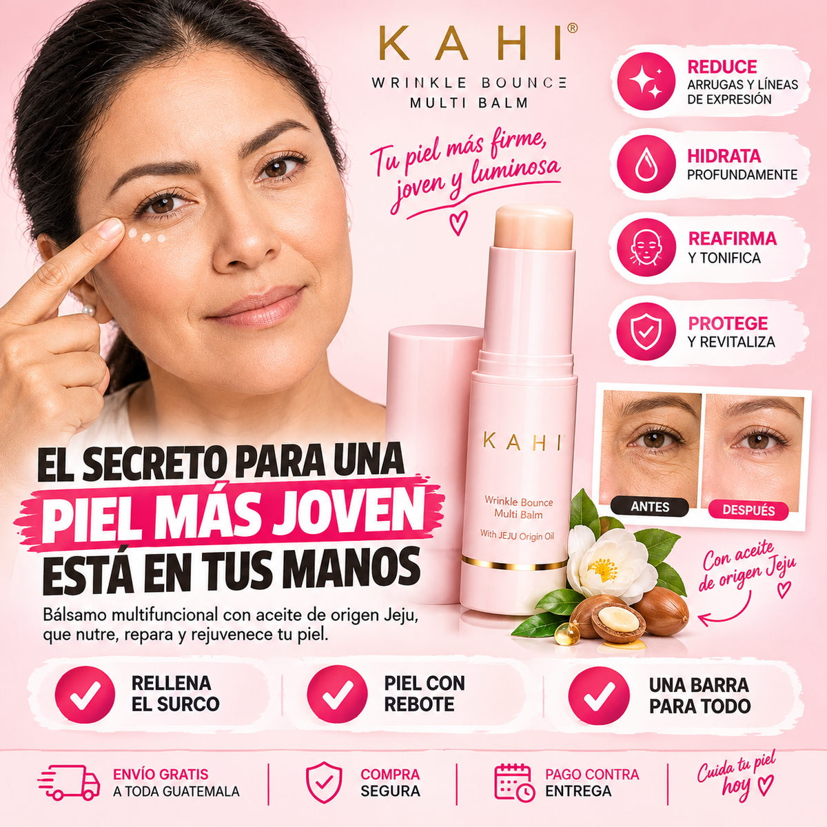 KAHI® Wrinkle Bounce Multi Balm | Balsamo Reafirmante con Aceite de Jeju para una Piel Más Suave, Hidratada y Luminosa