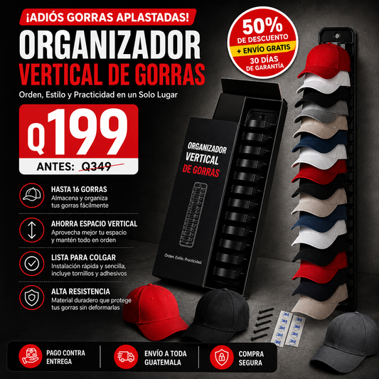 Organizador Vertical para 16 Gorras | Soporte de Pared con Ahorro de Espacio