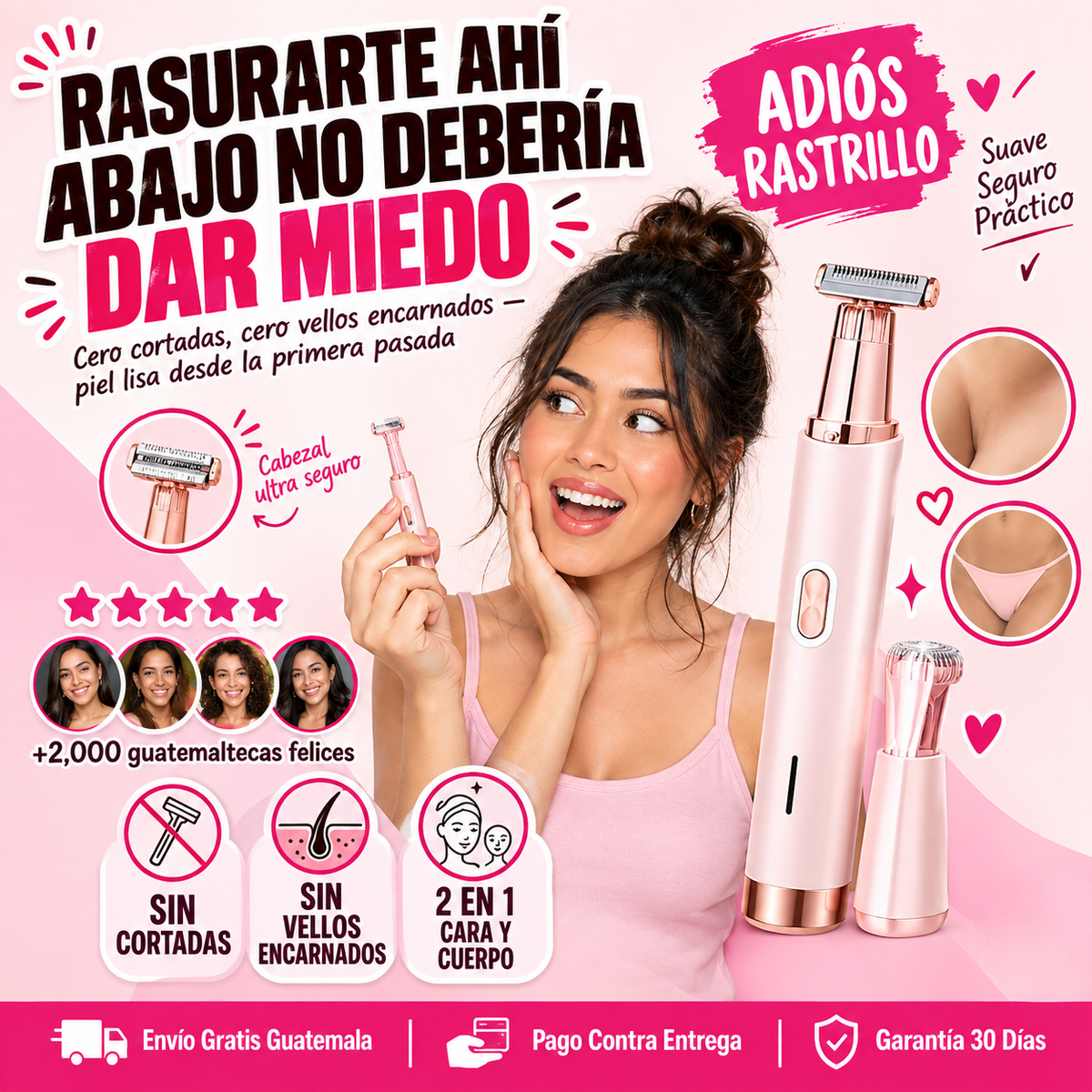 Depiladora 2 en 1 para Cara y Cuerpo | Piel Suave Sin Cortes ni Vellos Encarnados